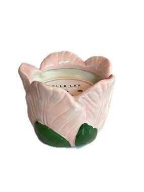 Bella Lux Ceramic Tulip Container Candle Pink Petals 16 oz Soy Blend